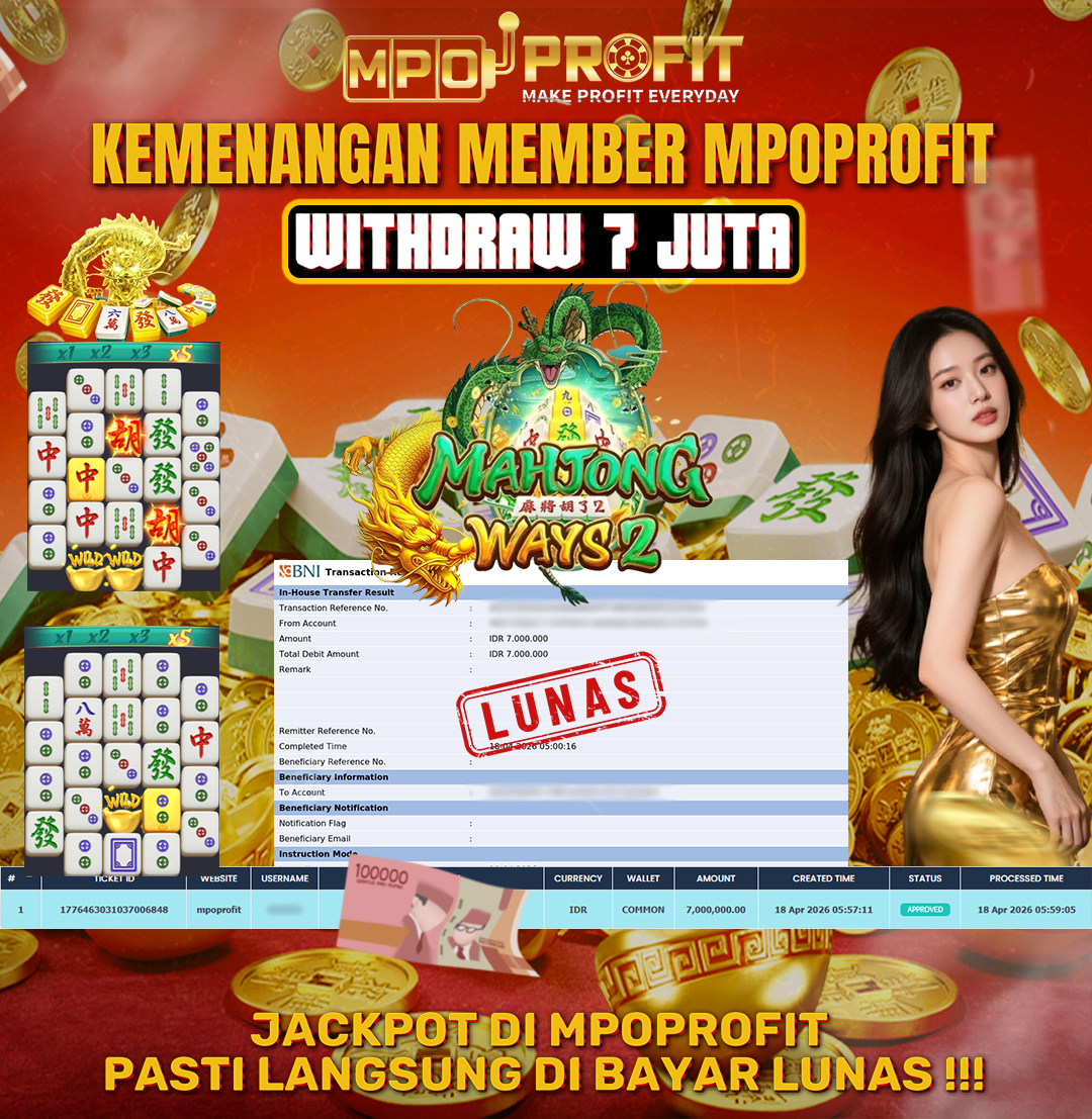 MPOPROFIT JACKPOT SLOT PGSOFT! KEMENANGAN MURNI DI (MAHJONG WAYS 2 TOTAL RP 7.000.000,- LUNAS)